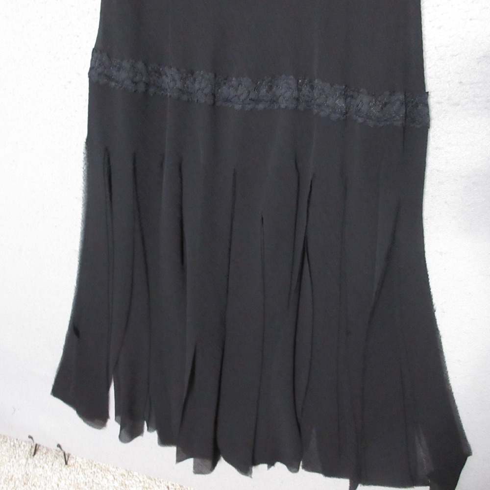 Vintage Believe Dress 14 Petite Black Y2K 90s Fairy Whimsigoth Slit Lace Trim - Picture 7 of 10
